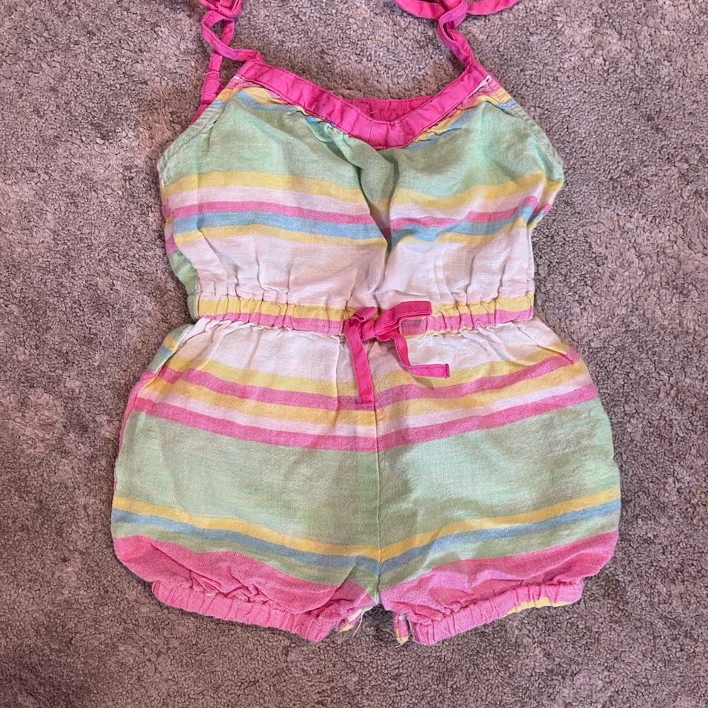 GAP Pink and Green Striped Kids Linen Romper